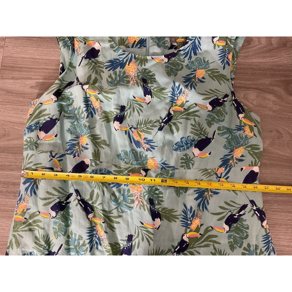 Jessica London 18W Linen Blend Dress Turquoise Floral Bird Print Lined - Picture 8 of 13